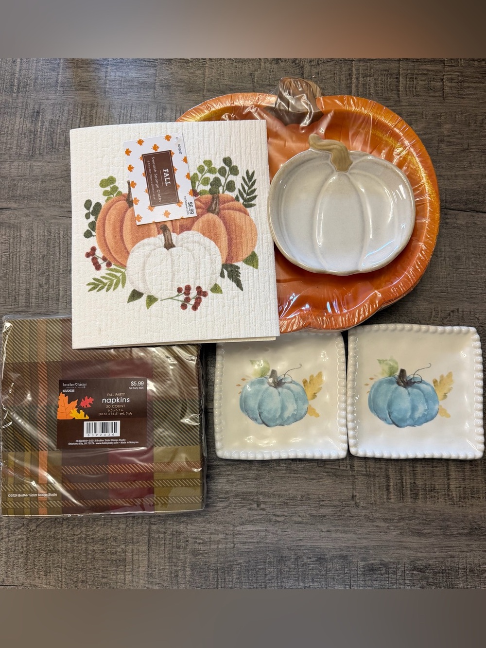 Autumn Pumpkin Ceramic dishes/Plates/Napkins/Swedish sponge Set